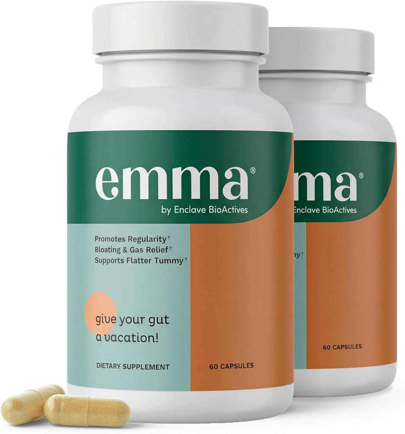 Emma Gut Health Relief Supplement – Doctor Endorsed Formula, 2-Pack (60 Caps Each)